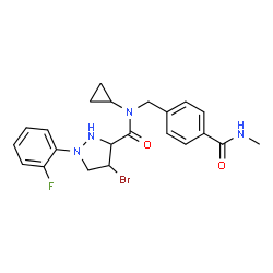 ChemSpider 2D Image | 4-Bromo-N-cyclopropyl-1-(2-fluorophenyl)-N-[4-(methylcarbamoyl)benzyl]-3-pyrazolidinecarboxamide | C22H24BrFN4O2