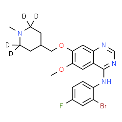 ChemSpider 2D Image | N-(2-Bromo-4-fluorophenyl)-6-methoxy-7-{[1-methyl(2,2,6,6-~2~H_4_)-4-piperidinyl]methoxy}-4-quinazolinamine | C22H20D4BrFN4O2