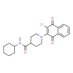 ChemSpider 2D Image | 1-(3-Chloro-1,4-dioxo-1,4-dihydro-2-naphthalenyl)-N-cyclohexyl-N-methyl-4-piperidinecarboxamide | C23H27ClN2O3