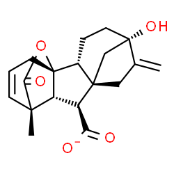ChemSpider 2D Image | (1R,2R,5S,8S,9S,10R,11S)-5-Hydroxy-11-methyl-6-methylene-16-oxo-15-oxapentacyclo[9.3.2.1~5,8~.0~1,10~.0~2,8~]heptadec-12-ene-9-carboxylate | C19H21O5