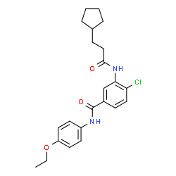 ChemSpider 2D Image | 4-Chloro-3-[(3-cyclopentylpropanoyl)amino]-N-(4-ethoxyphenyl)benzamide | C23H27ClN2O3
