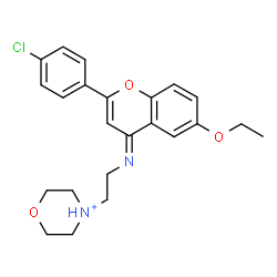 ChemSpider 2D Image | 4-(2-{(E)-[2-(4-Chlorophenyl)-6-ethoxy-4H-chromen-4-ylidene]amino}ethyl)morpholin-4-ium | C23H26ClN2O3