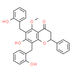 ChemSpider 2D Image | 7-Hydroxy-6,8-bis(2-hydroxybenzyl)-5-methoxy-2-phenyl-2,3-dihydro-4H-chromen-4-one | C30H26O6