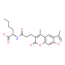 ChemSpider 2D Image | (2S)-2-{[3-(3,5-Dimethyl-7-oxo-7H-furo[3,2-g]chromen-6-yl)propanoyl]amino}hexanoate | C22H24NO6