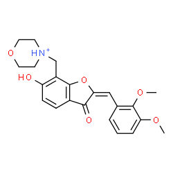 ChemSpider 2D Image | 4-{[(2E)-2-(2,3-Dimethoxybenzylidene)-6-hydroxy-3-oxo-2,3-dihydro-1-benzofuran-7-yl]methyl}morpholin-4-ium | C22H24NO6