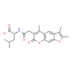 ChemSpider 2D Image | (2R)-4-Methyl-2-{[(2,3,5-trimethyl-7-oxo-7H-furo[3,2-g]chromen-6-yl)acetyl]amino}pentanoate | C22H24NO6