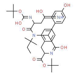 ChemSpider 2D Image | 2-Methyl-2-propanyl N-{(4-hydroxyphenyl)[(2-methyl-2-butanyl)(N~2~-{[(2-methyl-2-propanyl)oxy]carbonyl}asparaginyl)amino]acetyl}phenylalaninate | C35H50N4O8