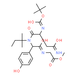 ChemSpider 2D Image | Methyl N-{(4-hydroxyphenyl)[(2-methyl-2-butanyl)(N~2~-{[(2-methyl-2-propanyl)oxy]carbonyl}asparaginyl)amino]acetyl}glycinate | C25H38N4O8