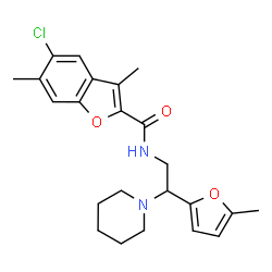 ChemSpider 2D Image | 5-Chloro-3,6-dimethyl-N-[2-(5-methyl-2-furyl)-2-(1-piperidinyl)ethyl]-1-benzofuran-2-carboxamide | C23H27ClN2O3