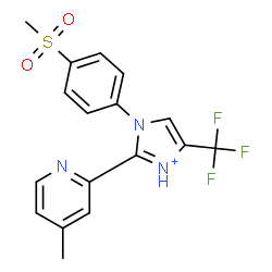 ChemSpider 2D Image | 2-(4-Methyl-2-pyridinyl)-1-[4-(methylsulfonyl)phenyl]-4-(trifluoromethyl)-1H-imidazol-3-ium | C17H15F3N3O2S