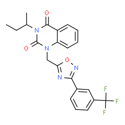 ChemSpider 2D Image | 3-sec-Butyl-1-({3-[3-(trifluoromethyl)phenyl]-1,2,4-oxadiazol-5-yl}methyl)-2,4(1H,3H)-quinazolinedione | C22H19F3N4O3
