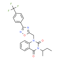 ChemSpider 2D Image | 3-sec-Butyl-1-({3-[4-(trifluoromethyl)phenyl]-1,2,4-oxadiazol-5-yl}methyl)-2,4(1H,3H)-quinazolinedione | C22H19F3N4O3