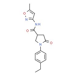 ChemSpider 2D Image | 1-(4-Ethylphenyl)-N-(5-methyl-1,2-oxazol-3-yl)-5-oxo-3-pyrrolidinecarboxamide | C17H19N3O3