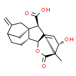 ChemSpider 2D Image | (1R,2R,8R,9S,10R,11S,12S)-12-Hydroxy-11-methyl-6-methylene-16-oxo-15-oxapentacyclo[9.3.2.1~5,8~.0~1,10~.0~2,8~]heptadec-13-ene-9-carboxylic acid | C19H22O5
