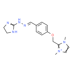 ChemSpider 2D Image | 2-({4-[(E)-(4,5-Dihydro-1H-imidazol-2-ylhydrazono)methyl]phenoxy}methyl)-1,3-dimethyl-1H-imidazol-3-ium | C16H21N6O