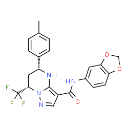 ChemSpider 2D Image | (5R,7S)-N-(1,3-Benzodioxol-5-yl)-5-(4-methylphenyl)-7-(trifluoromethyl)-4,5,6,7-tetrahydropyrazolo[1,5-a]pyrimidine-3-carboxamide | C22H19F3N4O3