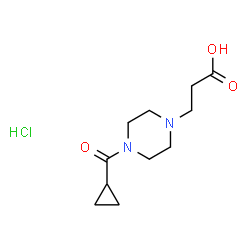 ChemSpider 2D Image | 3-[4-(Cyclopropylcarbonyl)-1-piperazinyl]propanoic acid hydrochloride (1:1) | C11H19ClN2O3