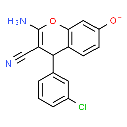 ChemSpider 2D Image | 2-Amino-4-(3-chlorophenyl)-3-cyano-4H-chromen-7-olate | C16H10ClN2O2