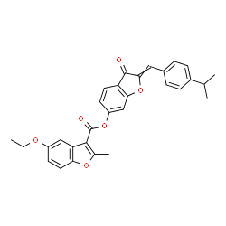 ChemSpider 2D Image | 2-(4-Isopropylbenzylidene)-3-oxo-2,3-dihydro-1-benzofuran-6-yl 5-ethoxy-2-methyl-1-benzofuran-3-carboxylate | C30H26O6