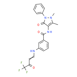 ChemSpider 2D Image | N-(1,5-Dimethyl-3-oxo-2-phenyl-2,3-dihydro-1H-pyrazol-4-yl)-3-[(4,4,4-trifluoro-3-oxo-1-buten-1-yl)amino]benzamide | C22H19F3N4O3