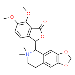 ChemSpider 2D Image | 5-(4,5-Dimethoxy-3-oxo-1,3-dihydro-2-benzofuran-1-yl)-6,6-dimethyl-5,6,7,8-tetrahydro[1,3]dioxolo[4,5-g]isoquinolin-6-ium | C22H24NO6