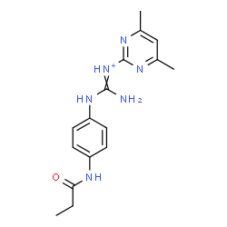 ChemSpider 2D Image | Amino-N-(4,6-dimethyl-2-pyrimidinyl){[4-(propionylamino)phenyl]amino}methaniminium | C16H21N6O