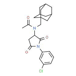 ChemSpider 2D Image | N-(Adamantan-1-ylmethyl)-N-[1-(3-chlorophenyl)-2,5-dioxo-3-pyrrolidinyl]acetamide | C23H27ClN2O3