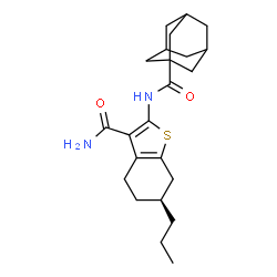 ChemSpider 2D Image | (6S)-2-[(Adamantan-1-ylcarbonyl)amino]-6-propyl-4,5,6,7-tetrahydro-1-benzothiophene-3-carboxamide | C23H32N2O2S