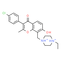ChemSpider 2D Image | 1-{[3-(4-Chlorophenyl)-7-hydroxy-2-methyl-4-oxo-4H-chromen-8-yl]methyl}-4-ethylpiperazinediium | C23H27ClN2O3