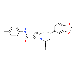 ChemSpider 2D Image | (5S,7S)-5-(1,3-Benzodioxol-5-yl)-N-(4-methylphenyl)-7-(trifluoromethyl)-4,5,6,7-tetrahydropyrazolo[1,5-a]pyrimidine-2-carboxamide | C22H19F3N4O3