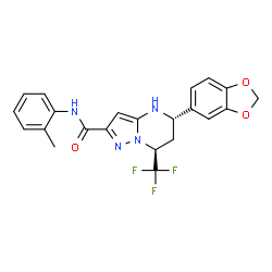 ChemSpider 2D Image | (5S,7S)-5-(1,3-Benzodioxol-5-yl)-N-(2-methylphenyl)-7-(trifluoromethyl)-4,5,6,7-tetrahydropyrazolo[1,5-a]pyrimidine-2-carboxamide | C22H19F3N4O3