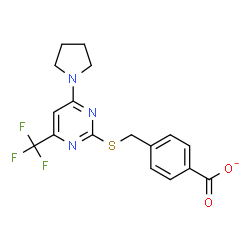 ChemSpider 2D Image | 4-({[4-(1-Pyrrolidinyl)-6-(trifluoromethyl)-2-pyrimidinyl]sulfanyl}methyl)benzoate | C17H15F3N3O2S