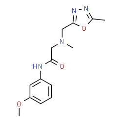 ChemSpider 2D Image | N-(3-Methoxyphenyl)-N~2~-methyl-N~2~-[(5-methyl-1,3,4-oxadiazol-2-yl)methyl]glycinamide | C14H18N4O3