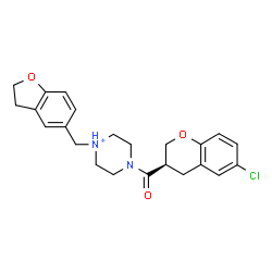 ChemSpider 2D Image | 4-{[(3R)-6-Chloro-3,4-dihydro-2H-chromen-3-yl]carbonyl}-1-(2,3-dihydro-1-benzofuran-5-ylmethyl)piperazin-1-ium | C23H26ClN2O3