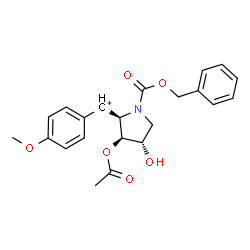 ChemSpider 2D Image | {(2R,3S,4S)-3-Acetoxy-1-[(benzyloxy)carbonyl]-4-hydroxy-2-pyrrolidinyl}(4-methoxyphenyl)methylium | C22H24NO6
