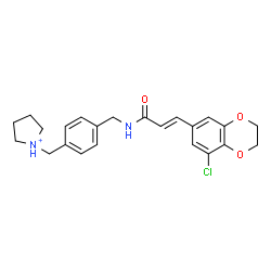 ChemSpider 2D Image | 1-[4-({[(2E)-3-(8-Chloro-2,3-dihydro-1,4-benzodioxin-6-yl)-2-propenoyl]amino}methyl)benzyl]pyrrolidinium | C23H26ClN2O3