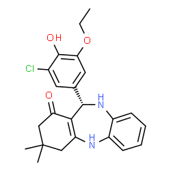 ChemSpider 2D Image | (11S)-11-(3-Chloro-5-ethoxy-4-hydroxyphenyl)-3,3-dimethyl-2,3,4,5,10,11-hexahydro-1H-dibenzo[b,e][1,4]diazepin-1-one | C23H25ClN2O3