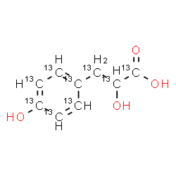 ChemSpider 2D Image | 2-Hydroxy-3-[4-hydroxy(~13~C_6_)phenyl](~13~C_3_)propanoic acid | 13C9H10O4