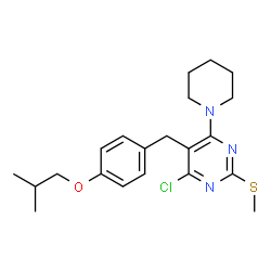 ChemSpider 2D Image | 4-Chloro-5-(4-isobutoxybenzyl)-2-(methylsulfanyl)-6-(1-piperidinyl)pyrimidine | C21H28ClN3OS