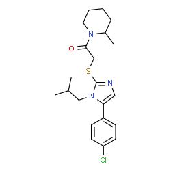 ChemSpider 2D Image | 2-{[5-(4-Chlorophenyl)-1-isobutyl-1H-imidazol-2-yl]sulfanyl}-1-(2-methyl-1-piperidinyl)ethanone | C21H28ClN3OS
