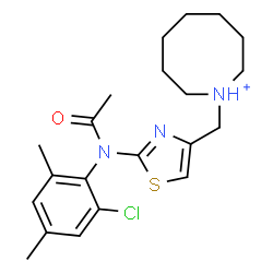 ChemSpider 2D Image | 1-({2-[Acetyl(2-chloro-4,6-dimethylphenyl)amino]-1,3-thiazol-4-yl}methyl)azocanium | C21H29ClN3OS