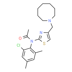 ChemSpider 2D Image | N-[4-(1-Azocanylmethyl)-1,3-thiazol-2-yl]-N-(2-chloro-4,6-dimethylphenyl)acetamide | C21H28ClN3OS